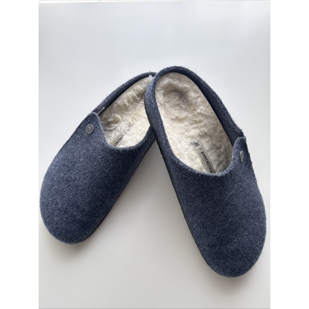 Birkenstock Zermatt 42 Blue Shearling Lamb Fur Slippers 146157 Mens 9 Ladies 11